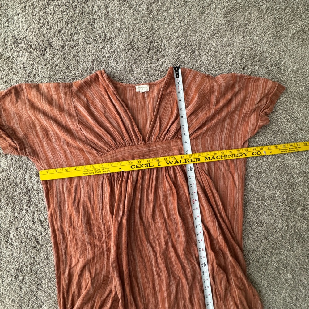 World Market Striped Caftan Maxi Dress Empire Waist One Size Earthy Oversized - Picture 4 of 9